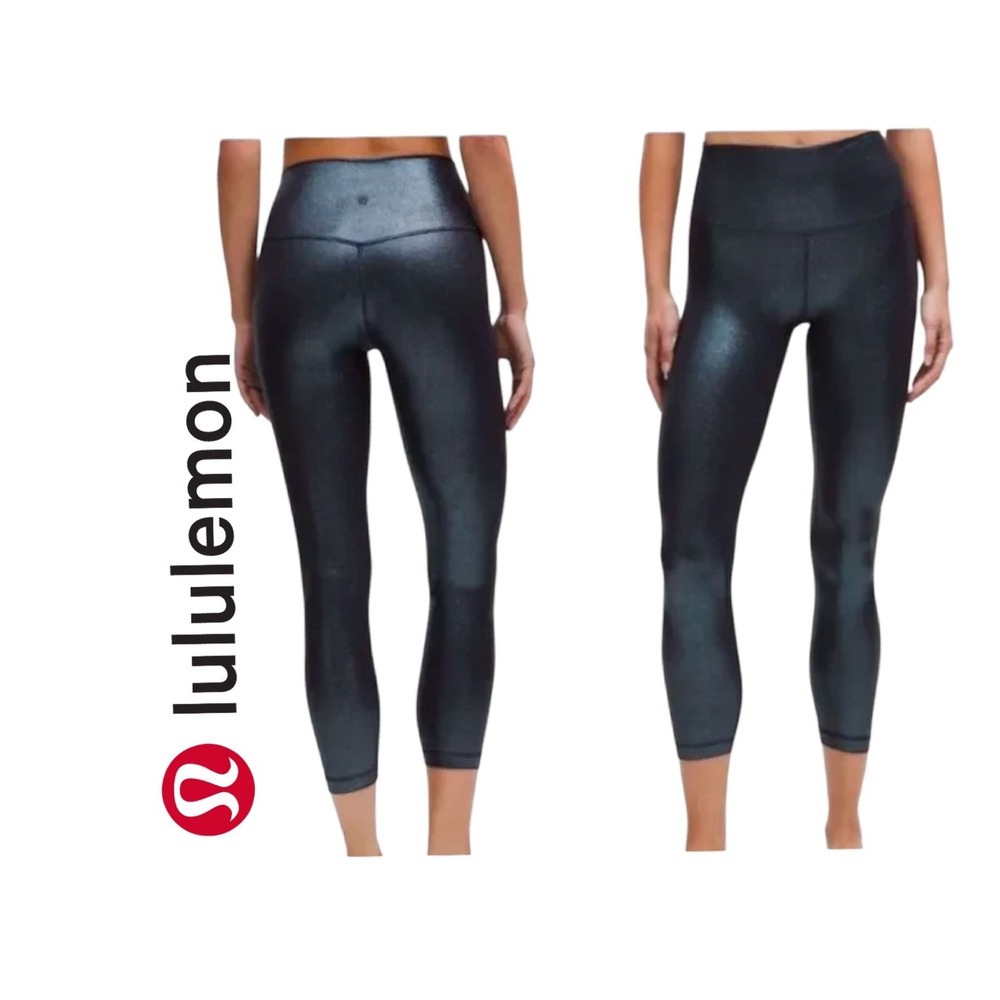 Lululemon Align High-Rise 25' Foil Shine Black Leggings Sz 12 Yoga Cybercore‎